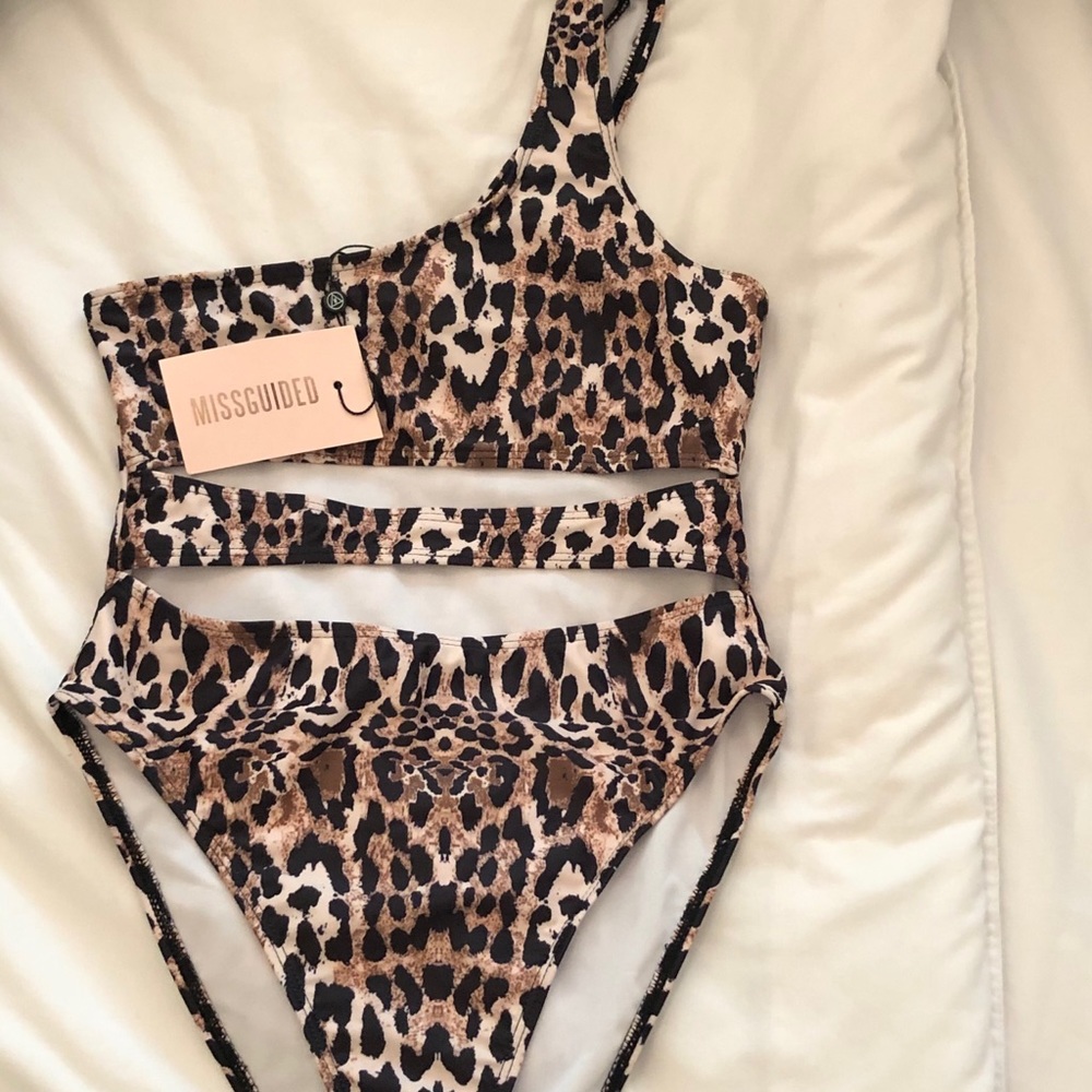 Strappy animal print one piece